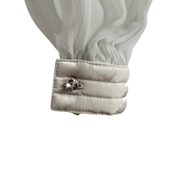 Wayne Clark Vtg Long Sleeve Fitted Waist Chiffon Dress Size 6 Fits XS/S Silver - Picture 6 of 13